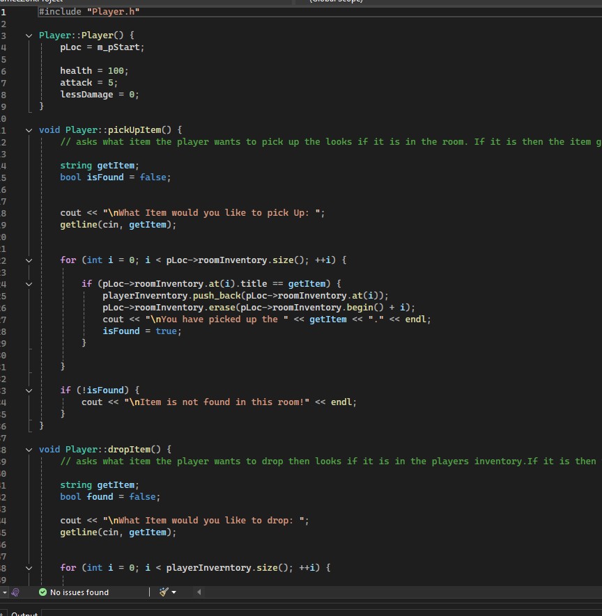 Player.cpp has functions which show what actions the player can take in the code.